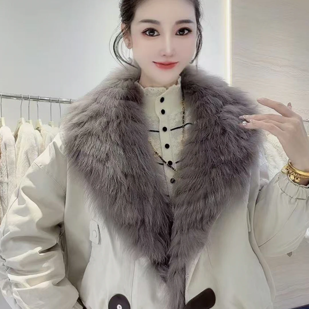 199时尚收口袖短款派克服橡筋下摆中长款连帽女大毛领