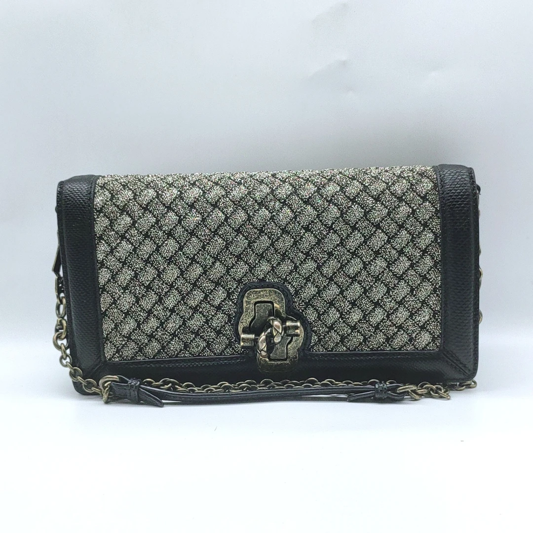 95新 BOTTEGA VENETA/葆蝶家  黑色方砖斜跨包 1402 3144
