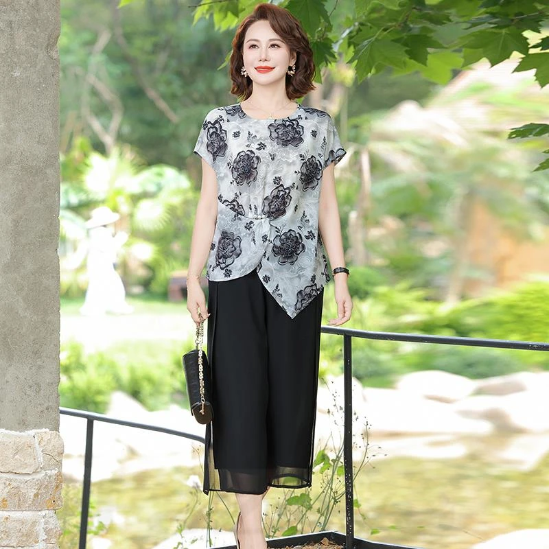 彩羊妈妈夏装2025新款时尚小衫新中式中老年女装洋气显瘦短袖