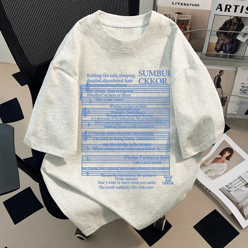 FOPJ美式复古纯棉短袖女设计感字母印花T恤夏季慵懒风半袖上衣潮