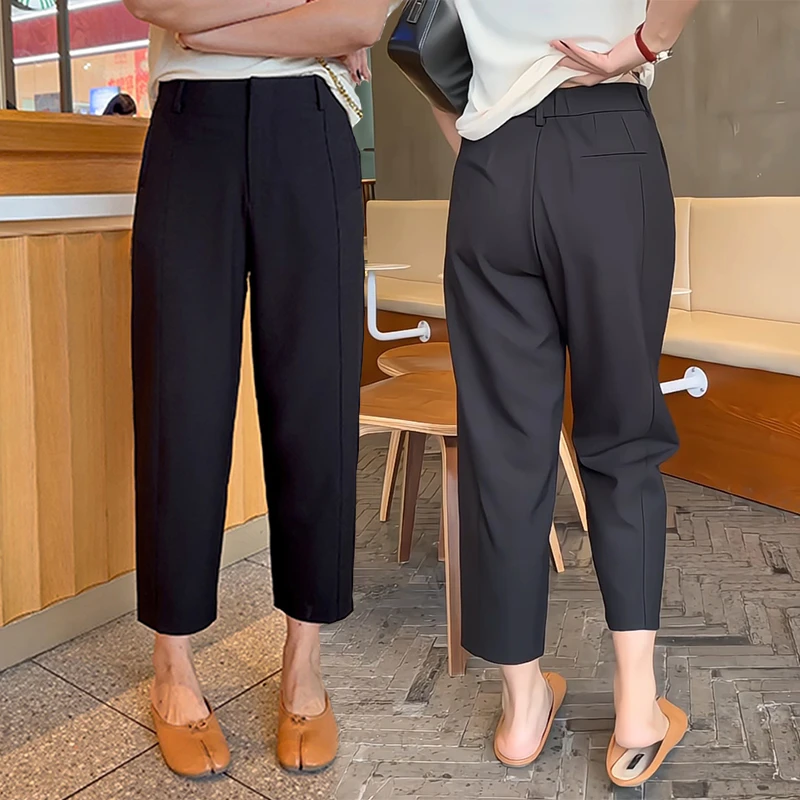 高腰直筒西装裤女2025早春新款大码胖妹妹遮胯显瘦垂感休闲九分裤