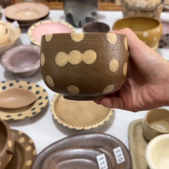 陶咖色波点大肚汤碗