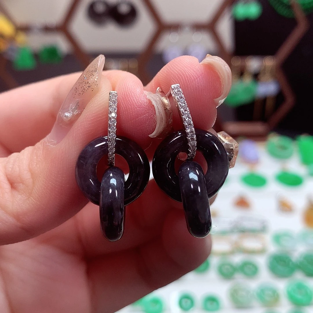 翡翠耳饰银S925镶嵌天然翡翠