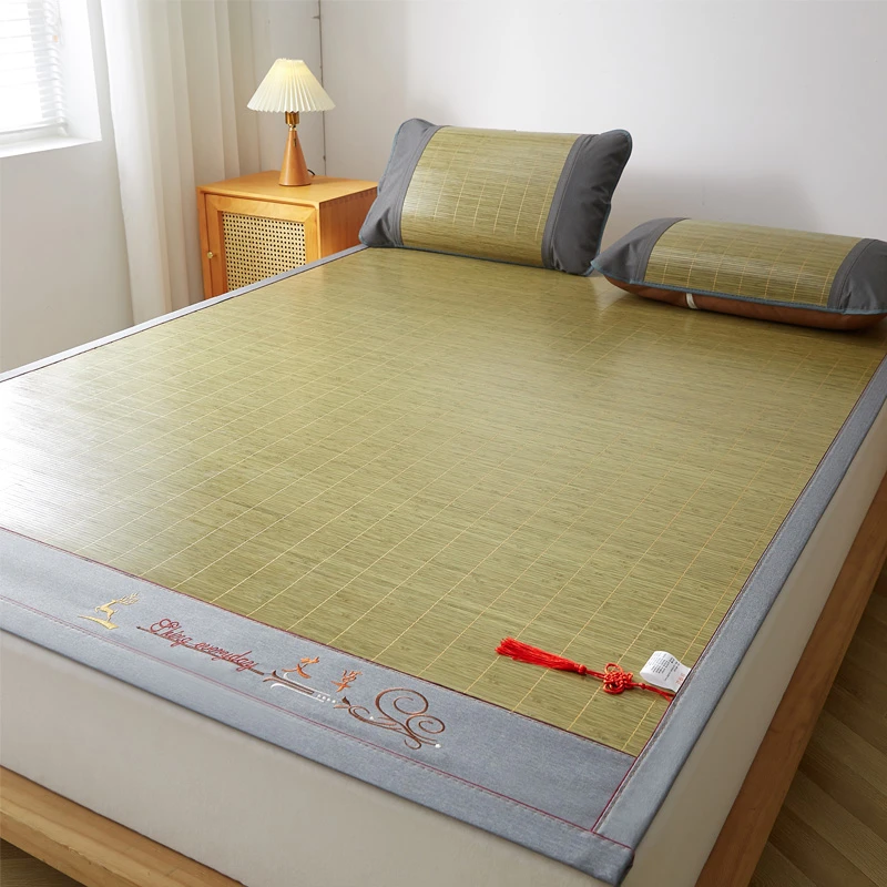 【青色木纹竹席】碳化折叠直筒夏季清凉家用双面凉席冰丝席藤席两用