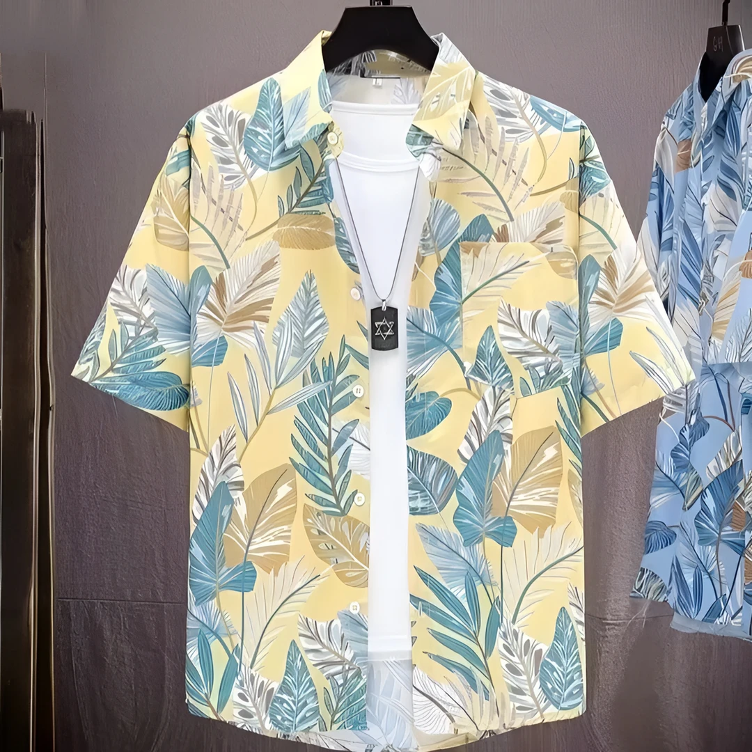薄款宽松休闲夏季男士情侣印花短袖夏威夷沙滩时尚潮流花衬衫