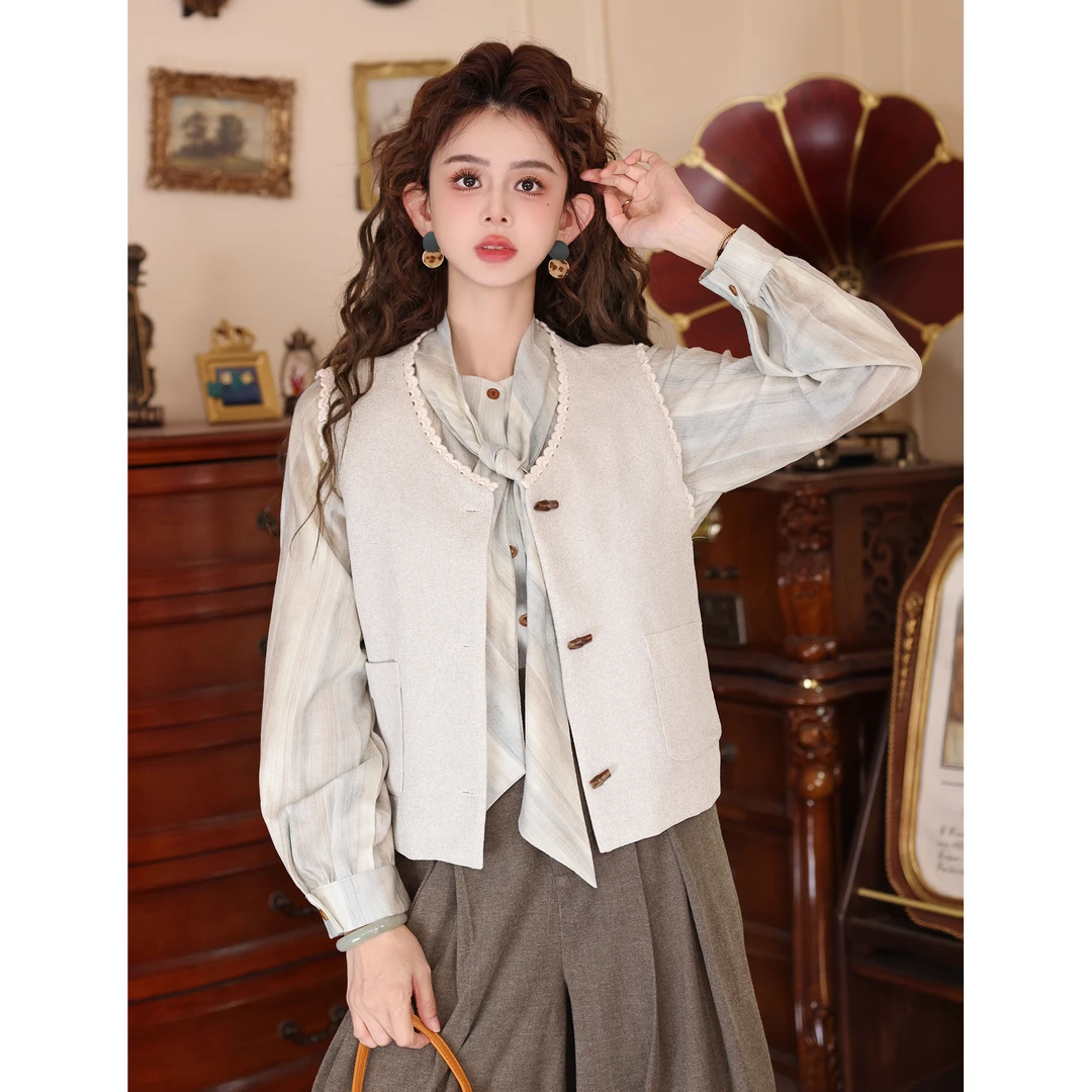 陈大器【润物细雨】港风复古纯色口袋无袖休闲显瘦马甲JP1665369