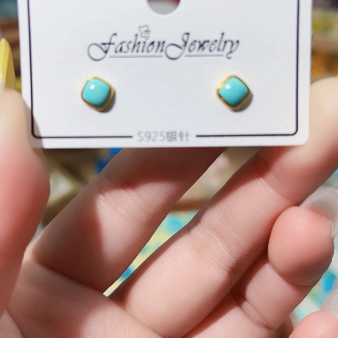 绿松石耳饰银S925镶嵌天然