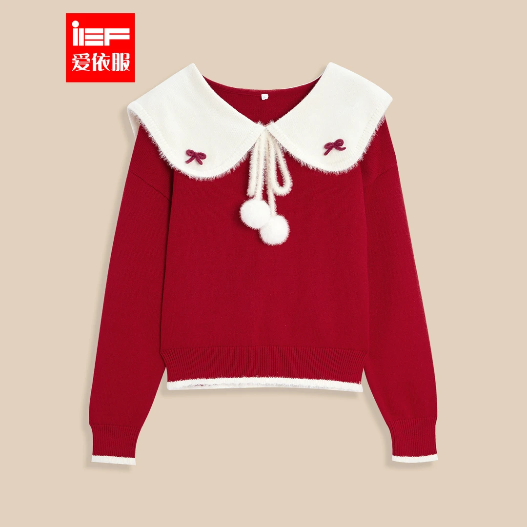 IEF/爱依服2025冬春新款高个子时尚氛围感甜美设计百搭毛织上衣