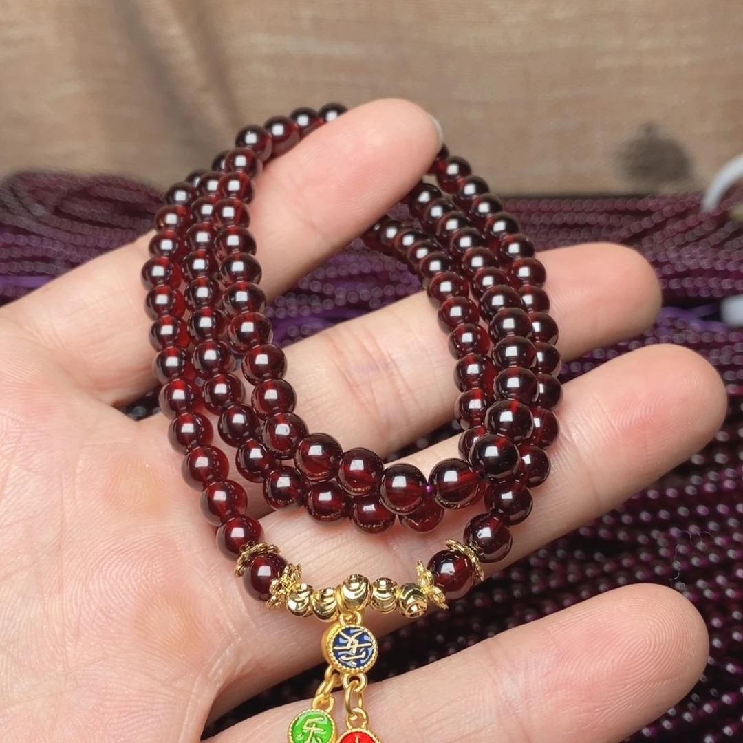 未镶嵌石榴石手链卡5.8高品质酒红