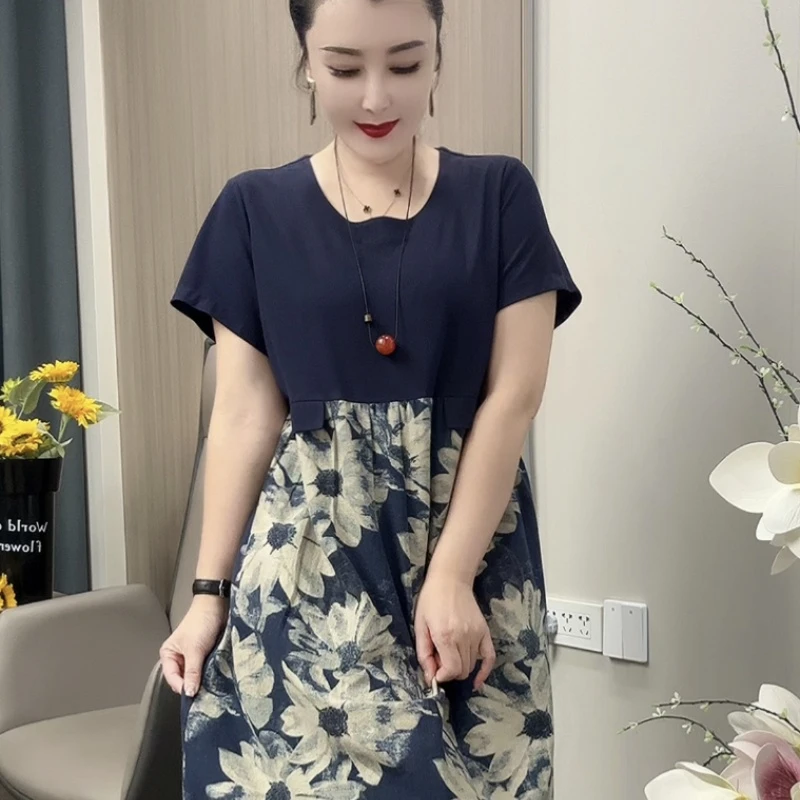 长裙919拼接印花休闲风气质连衣裙通勤夏季A字裙法式碎花显瘦时尚