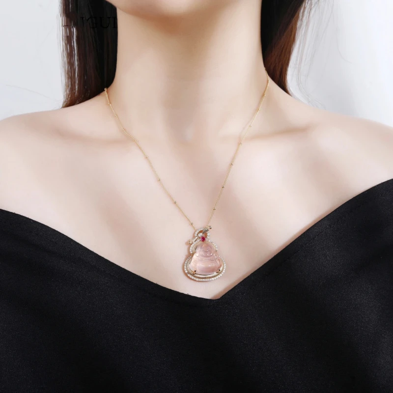 铜项链 柒桉新中式弥勒佛项链设计感百搭时尚潮流佛公毛衣链戒指