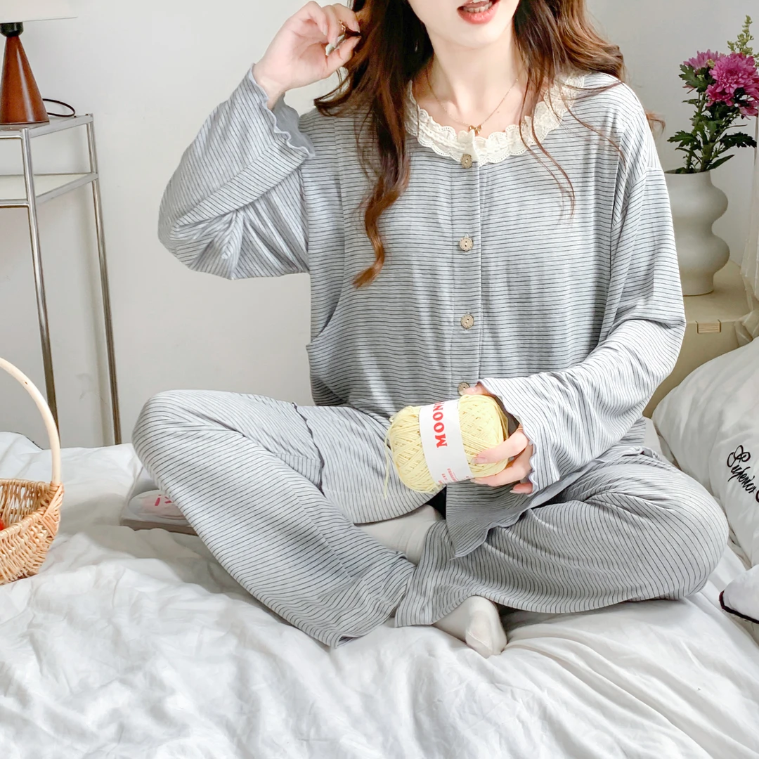 带胸垫莫代尔月子服春秋产后孕妇睡衣夏季薄款待产哺乳家居服套装