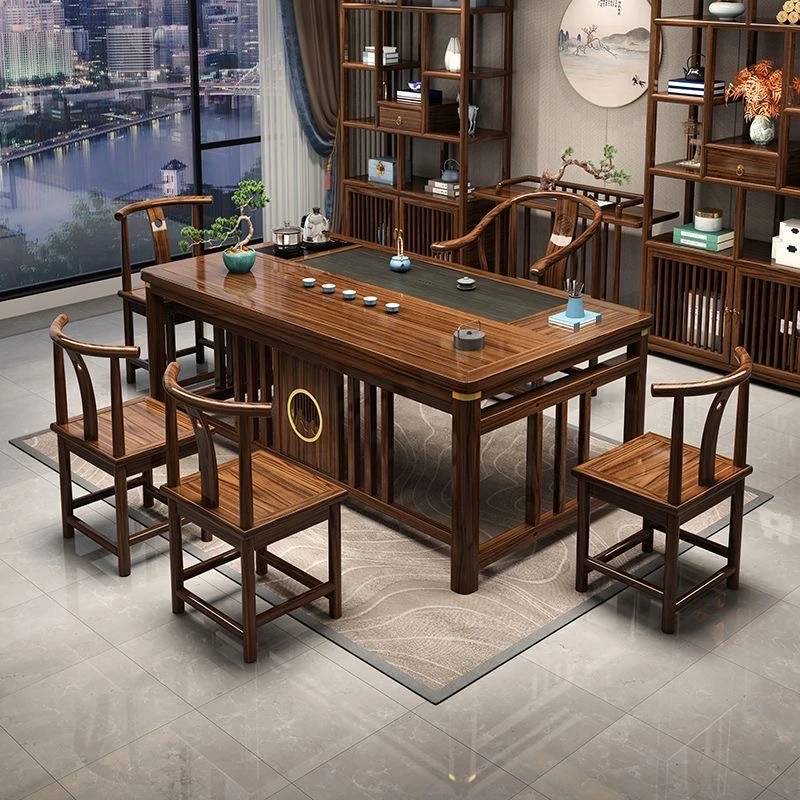 新中式阳台茶桌椅组合实木泡茶桌小户型茶桌一体一整套禅意喝茶桌