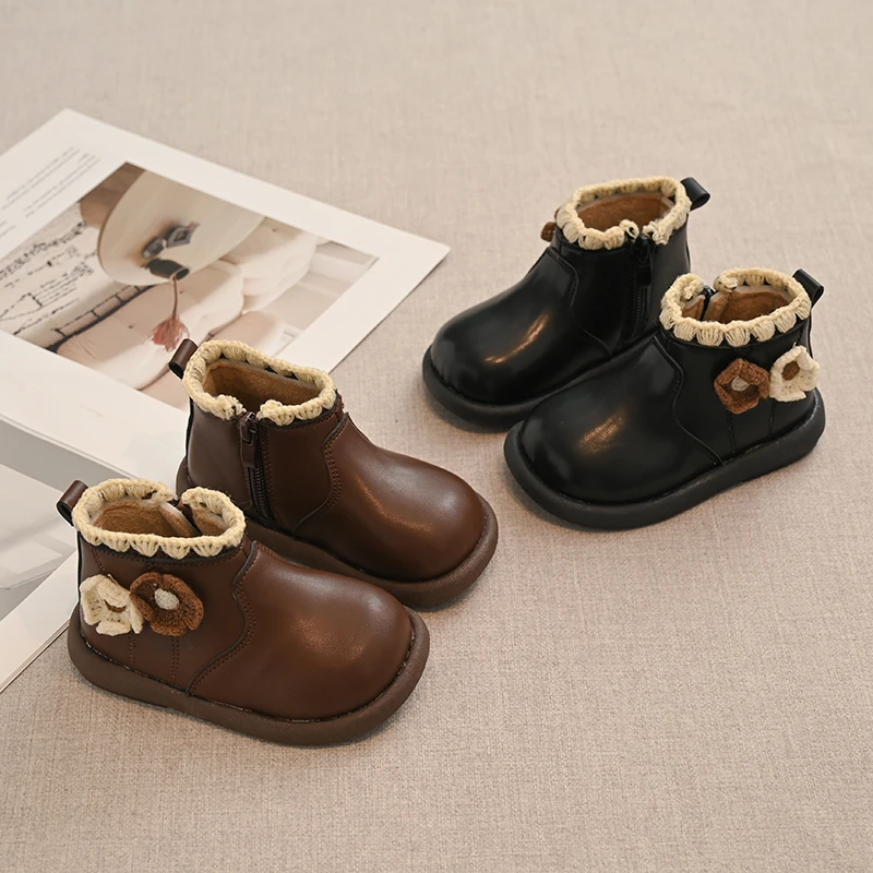 公主冬季2025新款小童防水保暖皮靴防滑洋气小短靴儿童短靴