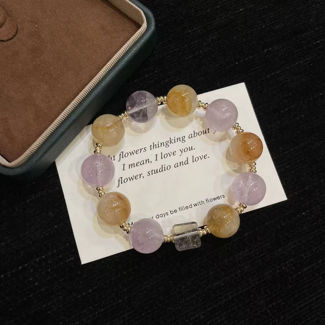 「YIMIMI」天然水晶 14mm紫黄多宝手链x2875 多样性发货