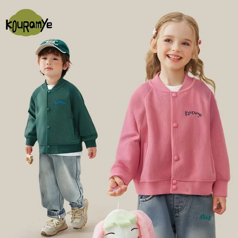 酷娃米2025年秋季新款中小童刺绣卡通针织棉棒球服20954