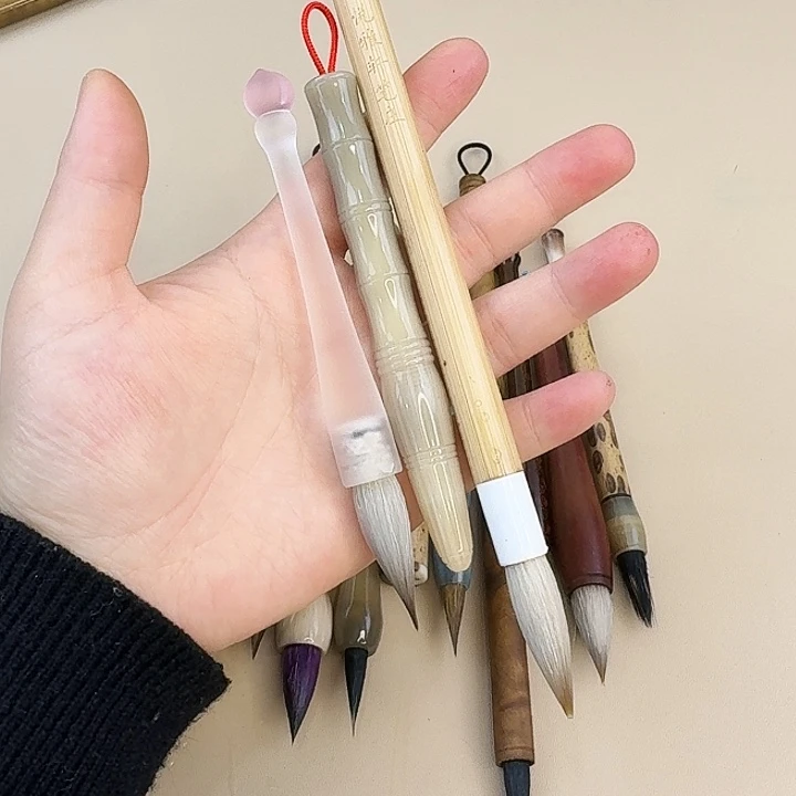 高度毛笔3支，竹石，小粉桃中，小牛仔