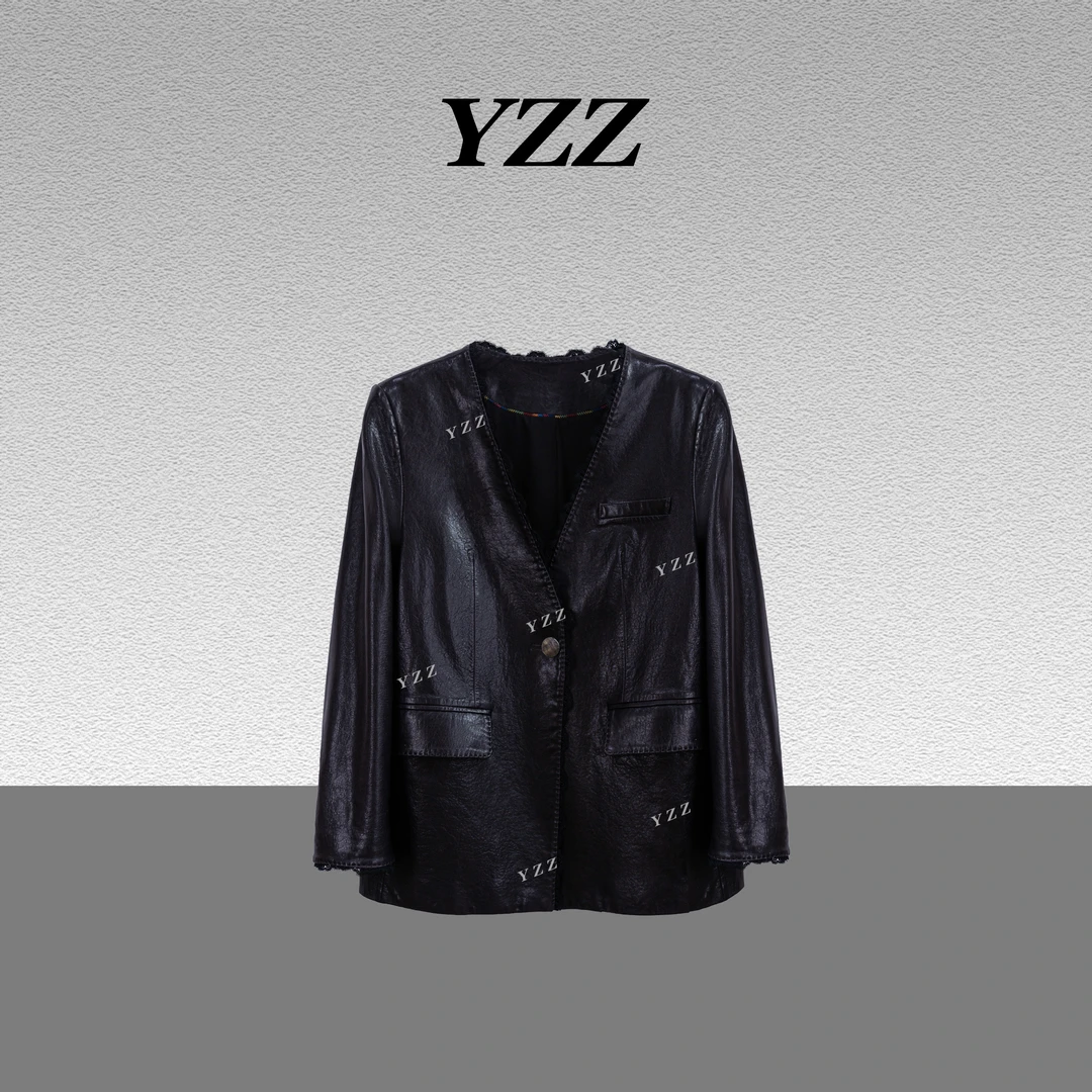 YZZ “吸睛”进口绵羊皮气质V领宽松显瘦皮衣外套 810948