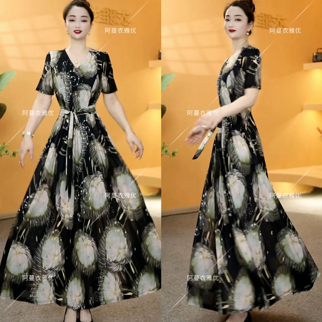 【衣雅严选】8121-2053#新品定制款时尚款加大摆加长款系带连衣裙