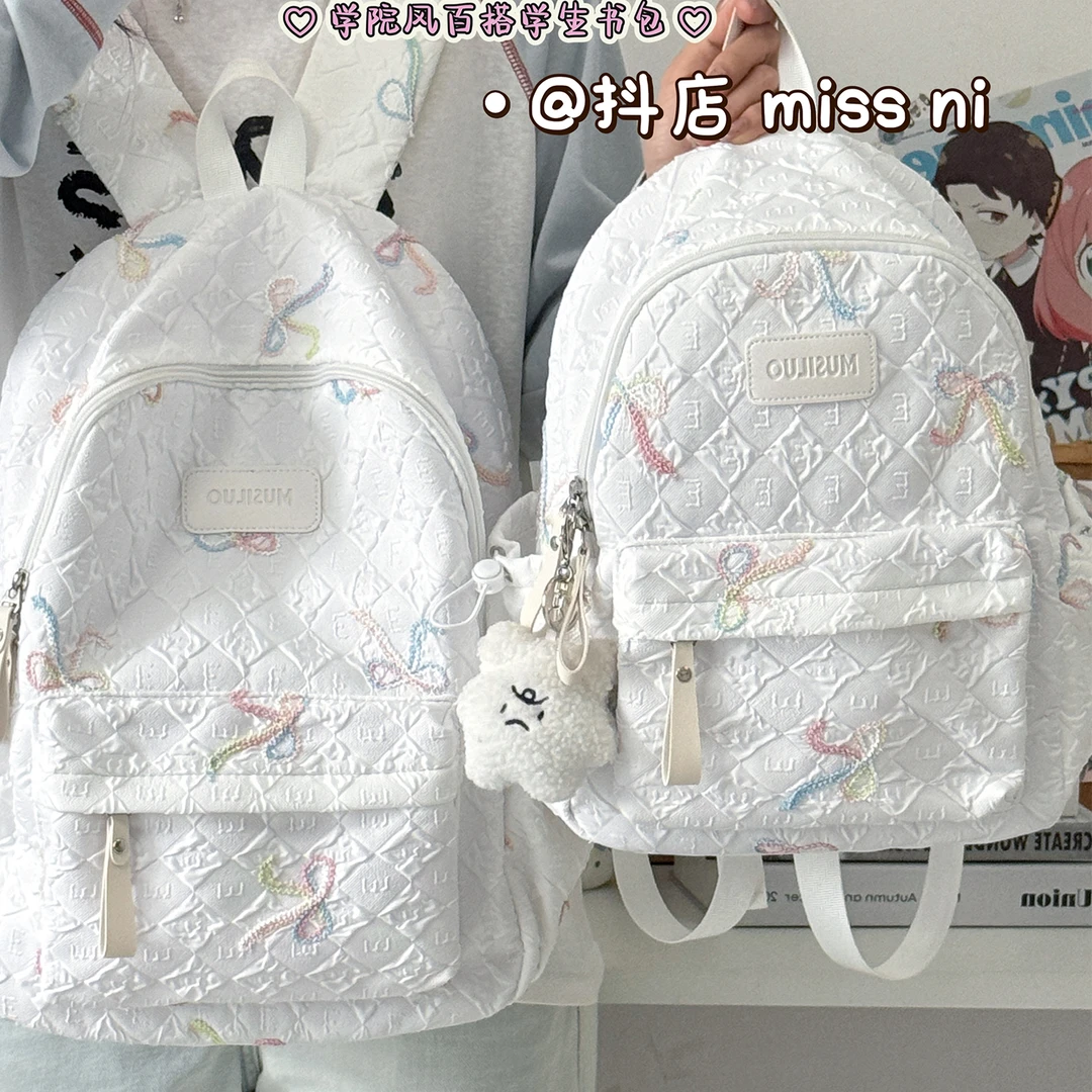 日系高颜值书包女初高中大学生轻便双肩包纯色简约风百搭旅行背包
