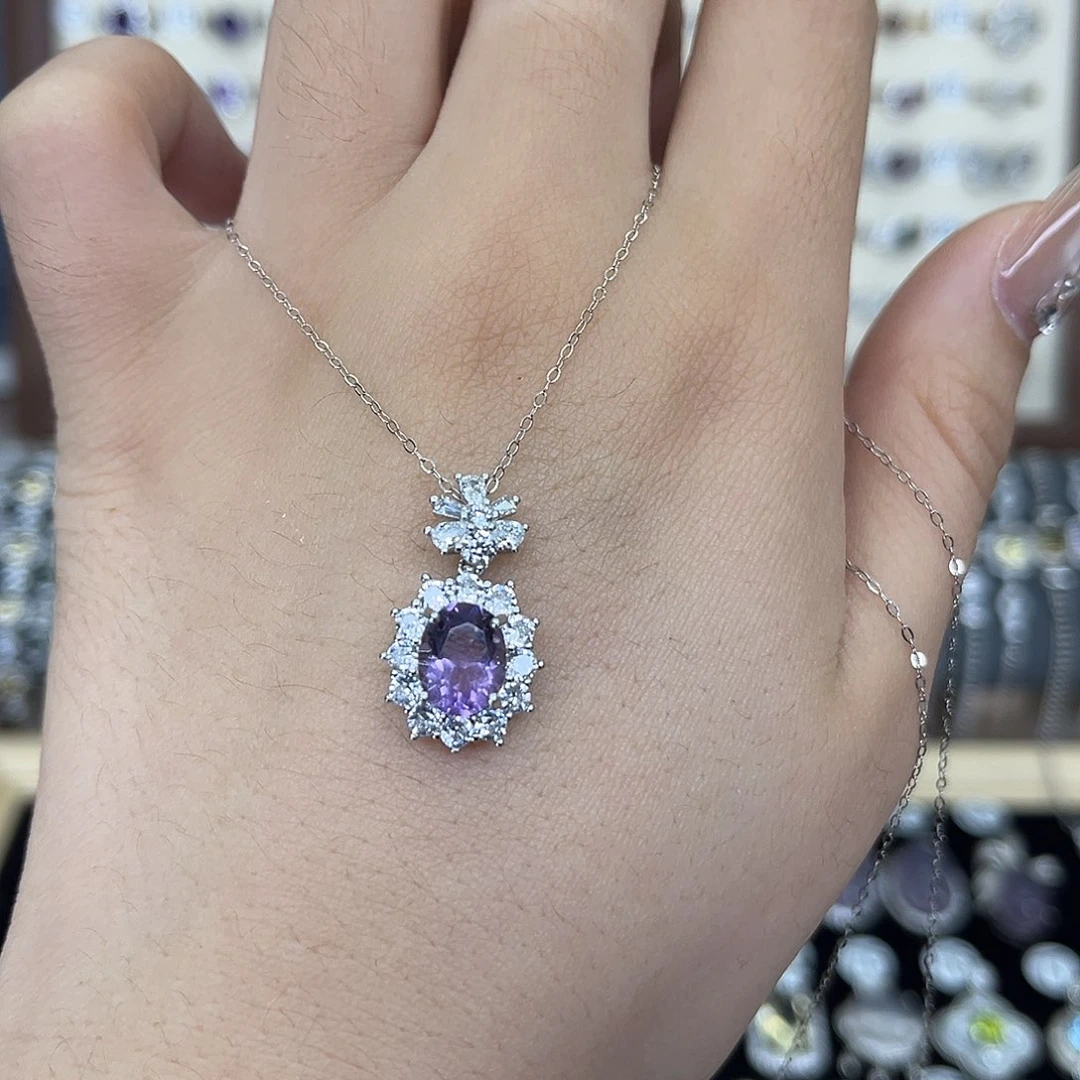 芙蓉石银S925镶嵌颈饰