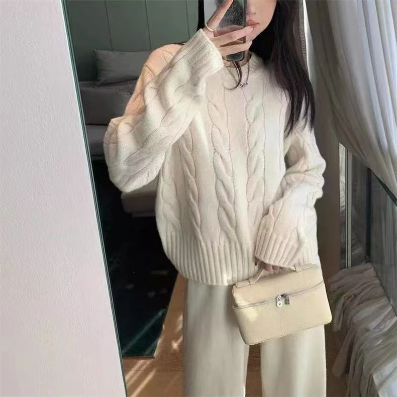 休闲时尚麻花针织衫套装女秋冬新款宽松慵懒套头毛衣阔腿裤两件套