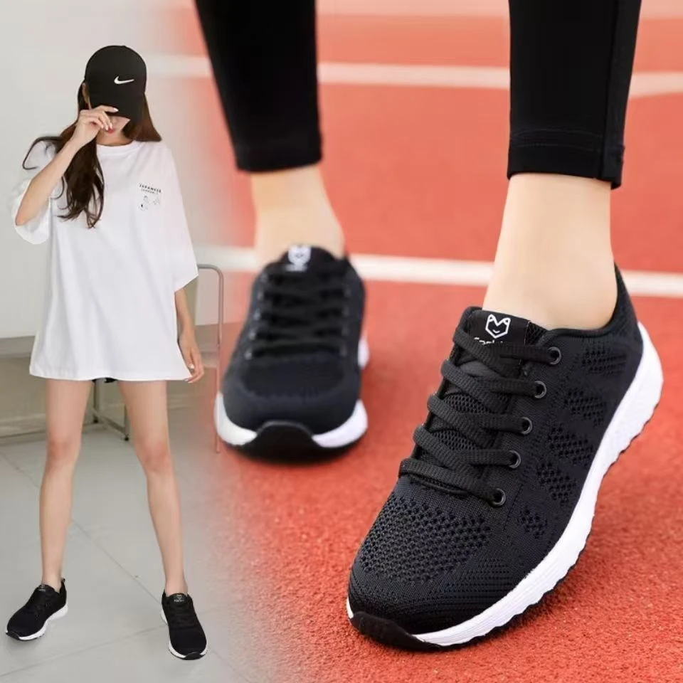 新款网面透气休闲运动鞋女学生黑色轻便百搭旅游跑步鞋子女备备