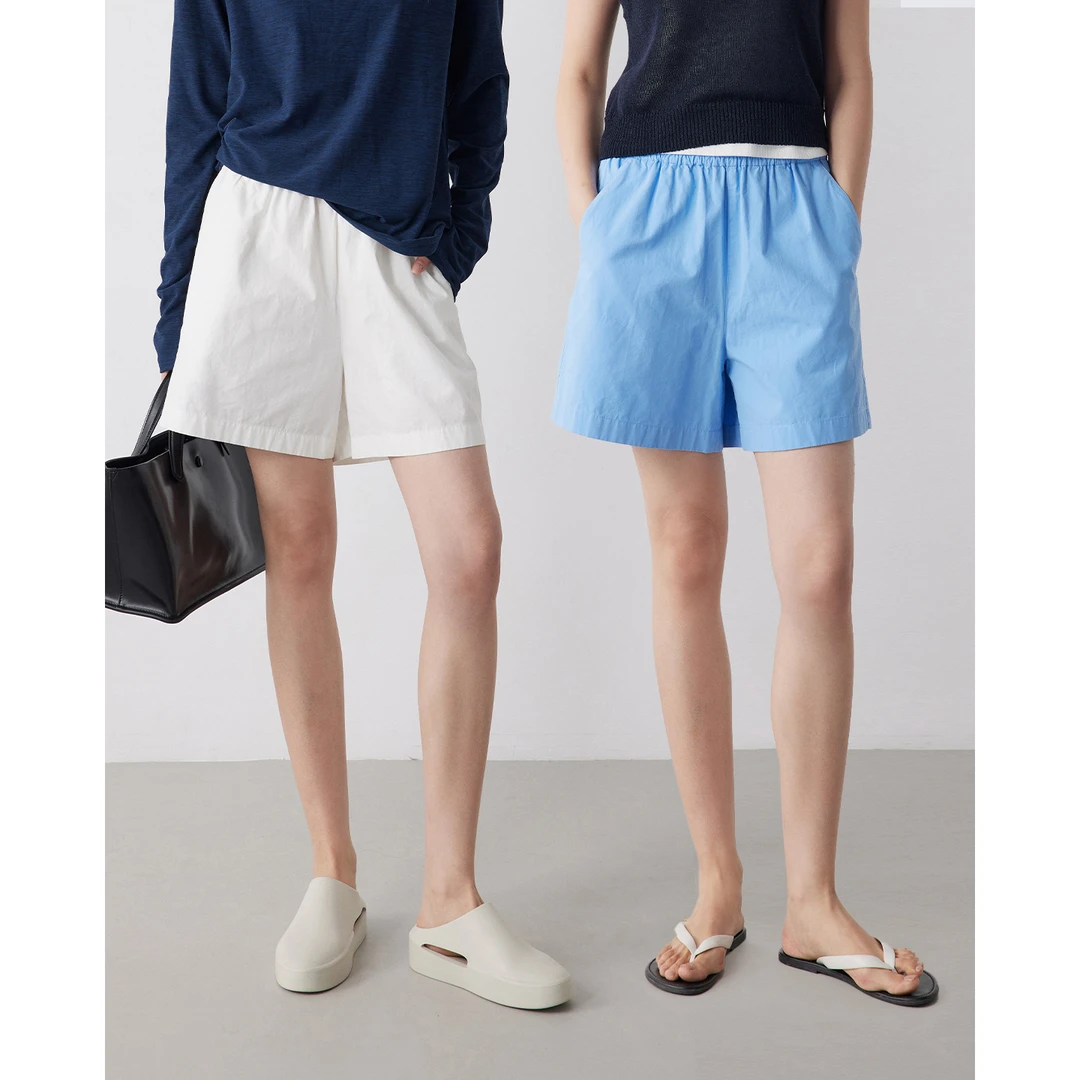 纸感短裤/高密棉纯色简约松紧运动休闲短裤55495