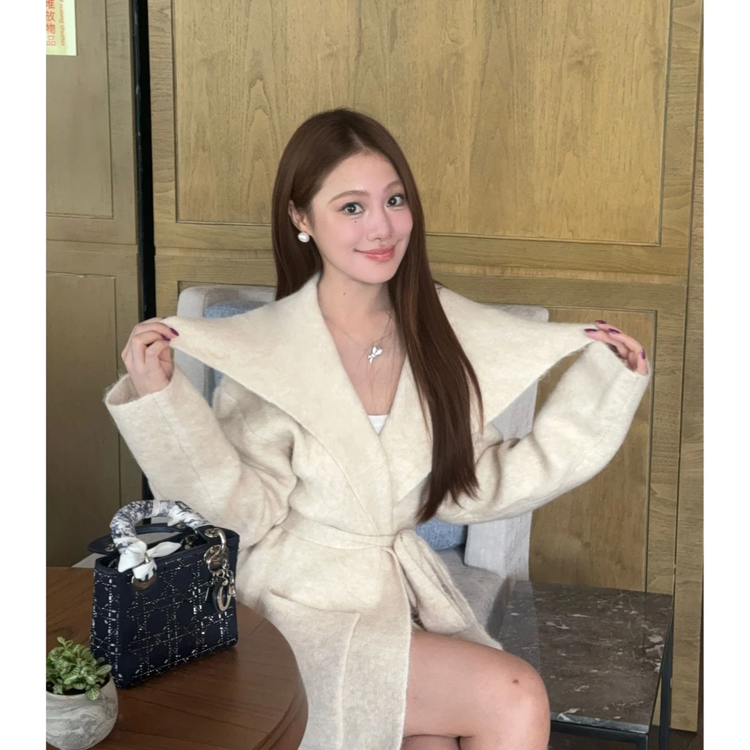 【镘镘专属】新款秋冬季立领中长款风衣外套女高端垂感大衣-8601