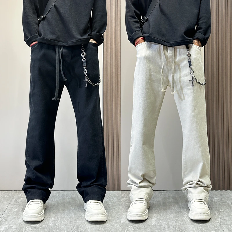 送吊坠  高级感显瘦微喇休闲裤男秋冬修身vibe美式高街直筒长裤子