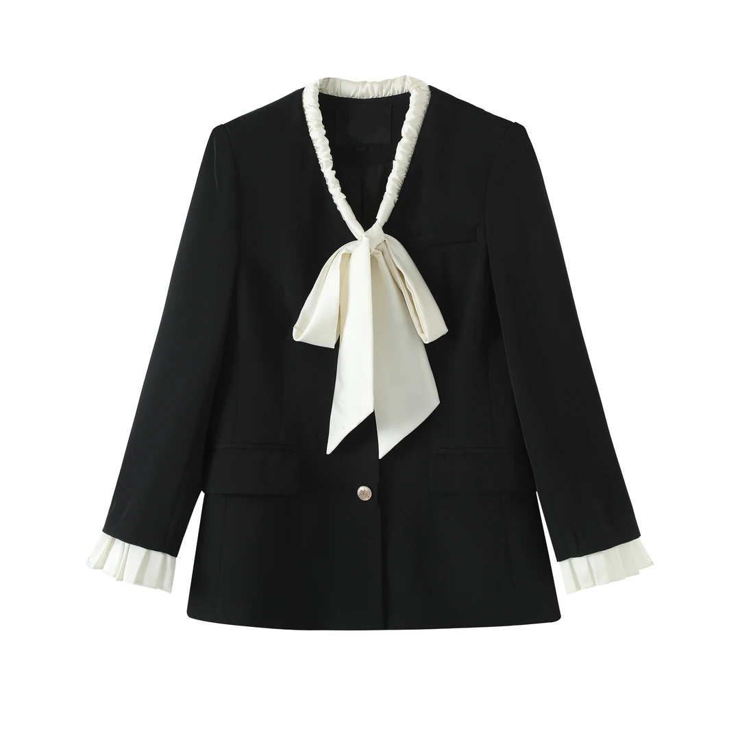 韩版时尚复古气质轻奢宽松百搭拼接西装外套