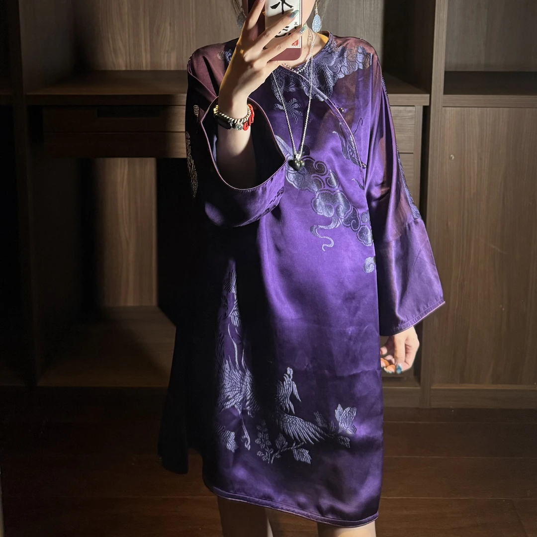 老缎·东方贵紫！小手袖古董桑蚕丝上衣！（微瑕 多样性发一）GZ6582