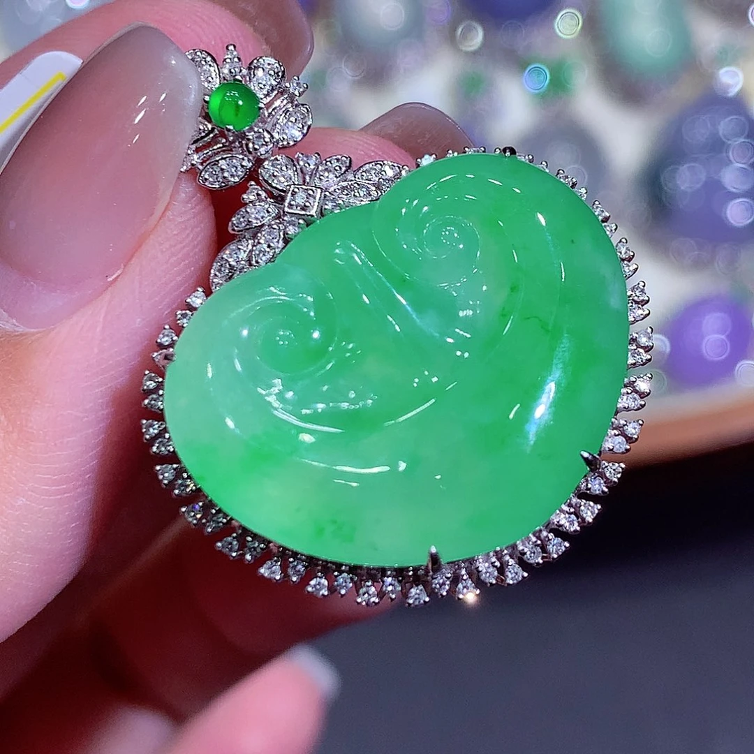 翡翠18K金镶嵌吊坠(不含链)