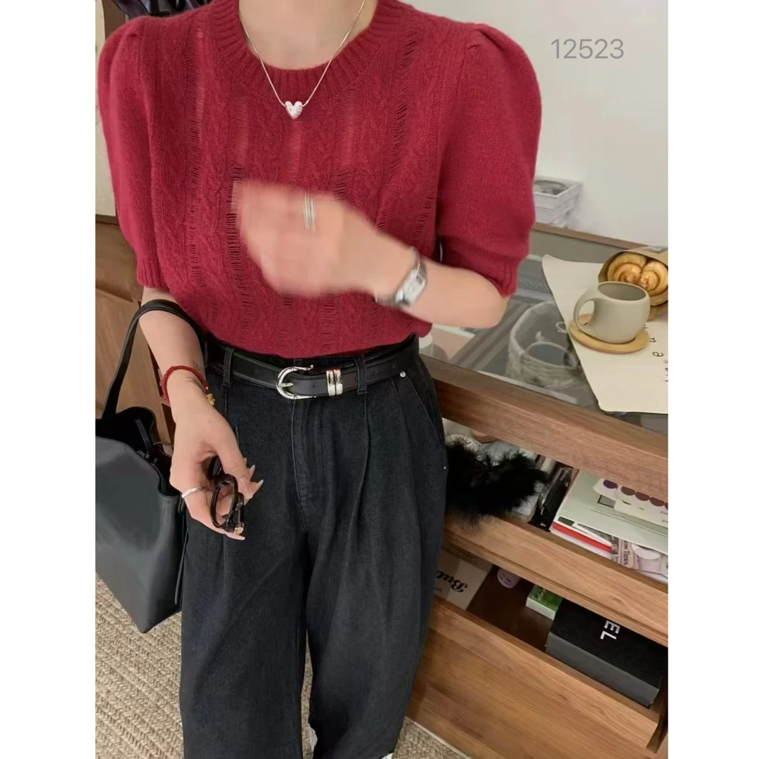 12523（部分无水洗唛，介意慎拍）SANFAN新款净版绞花中袖