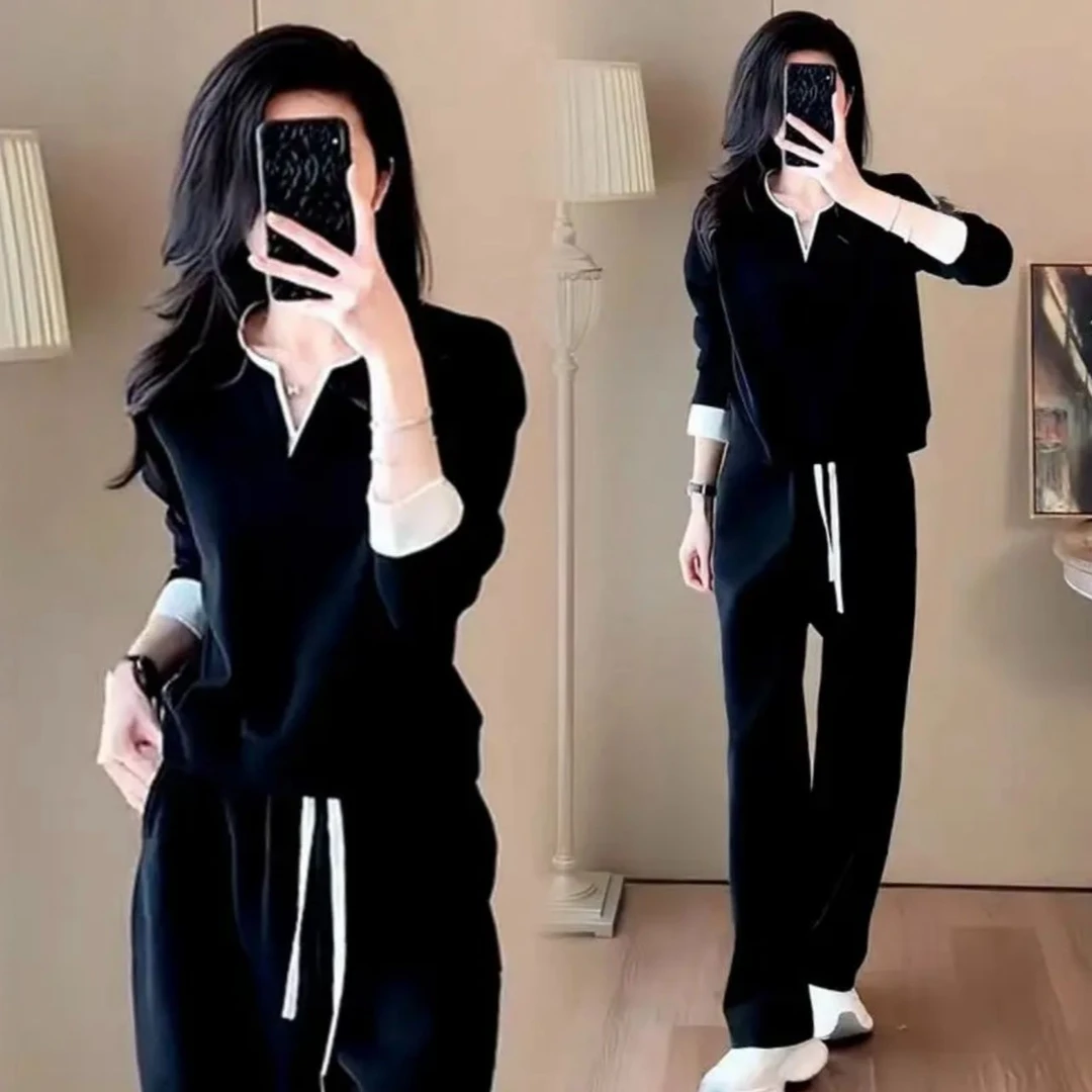 休闲风运动套装女2025春秋季新款韩版领宽松卫衣时尚两件套外穿