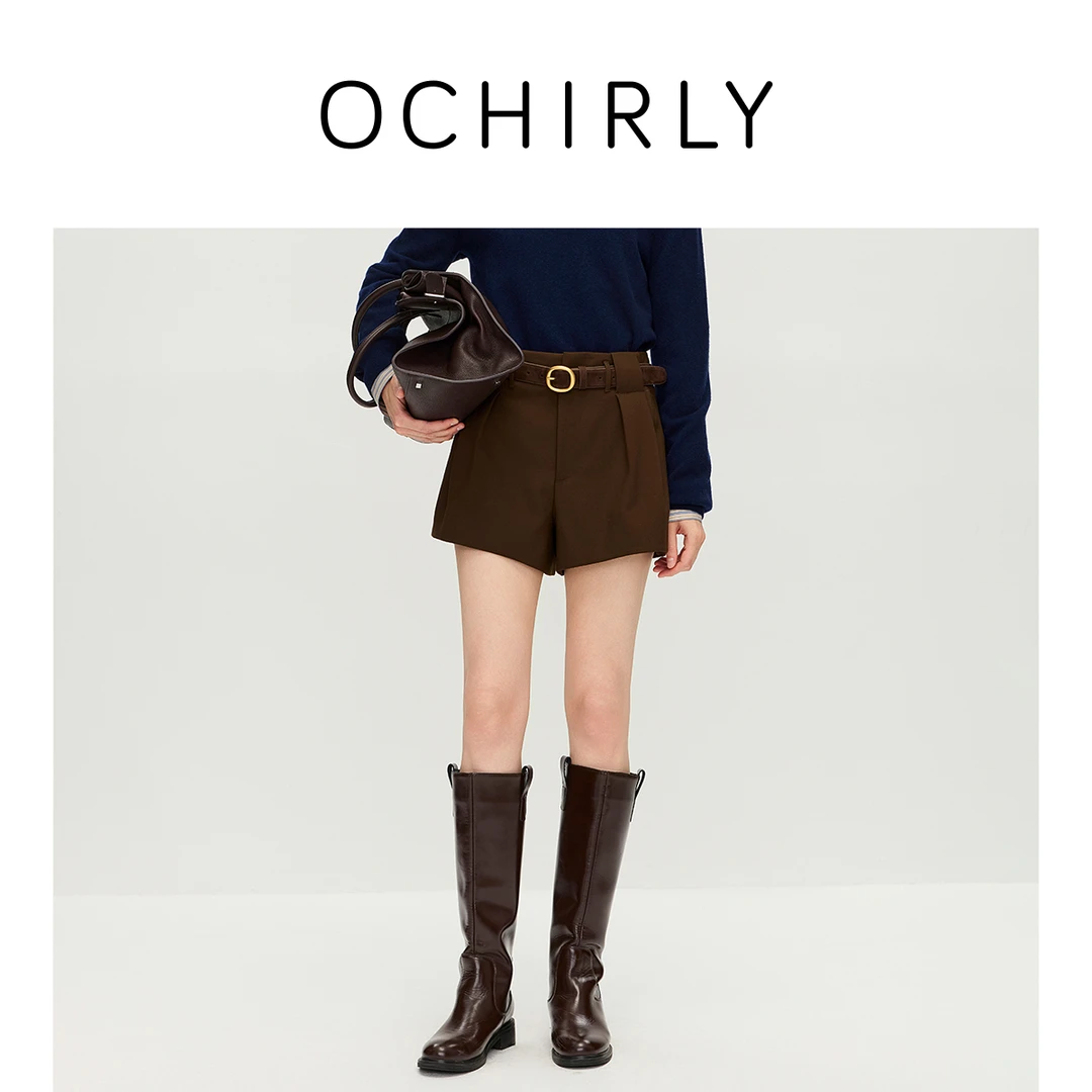 【新品】OCHIRLY欧时力 立体压褶精纺直筒短裤休闲通勤显瘦2025冬