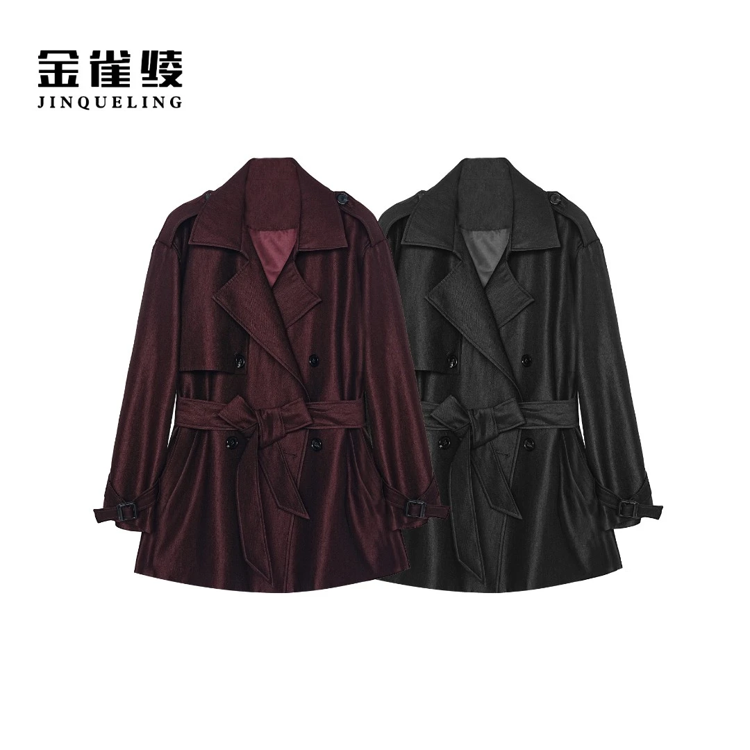 金雀绫【布拉格初秋】设计师经典百搭双排扣加宽加大风衣SZA2TW552