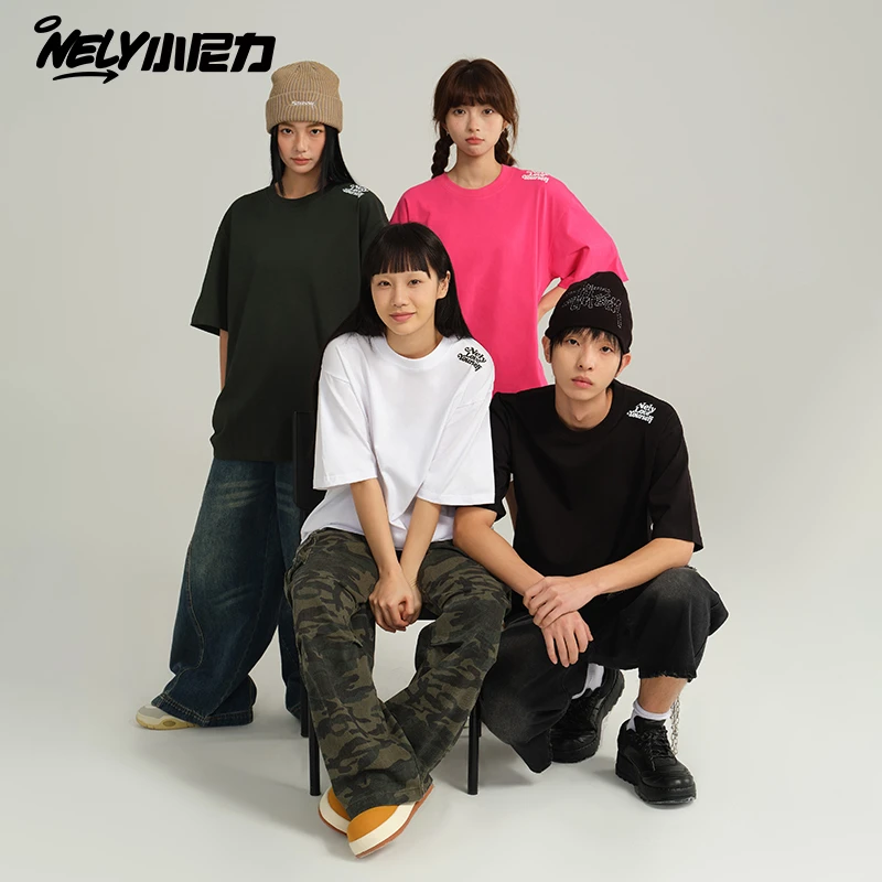 NELY小尼力260g重磅短袖男女夏季字母t恤2025新款纯棉情侣半袖潮