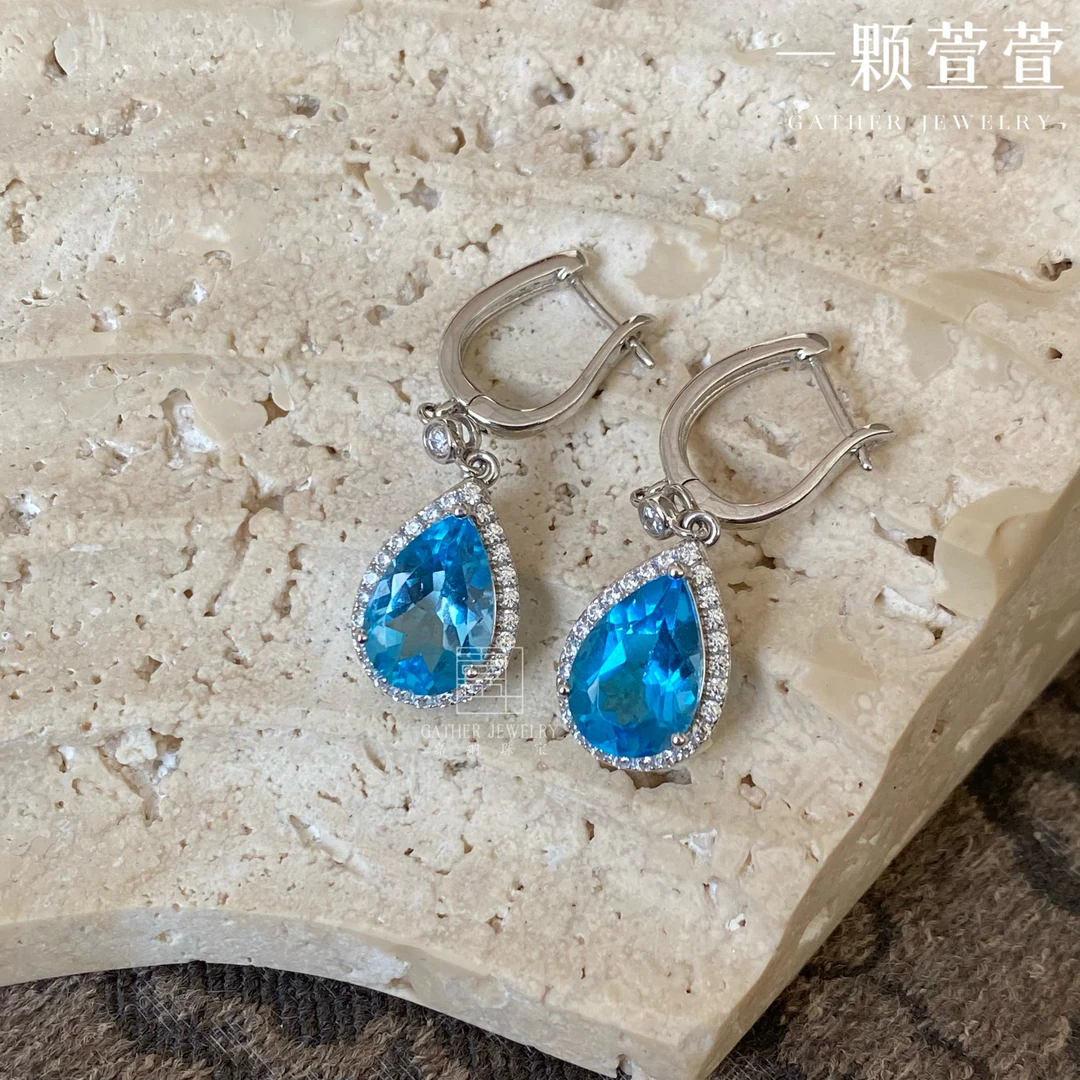 【水滴】一颗萱萱S925银镶大水滴托帕石耳饰730055时尚气质