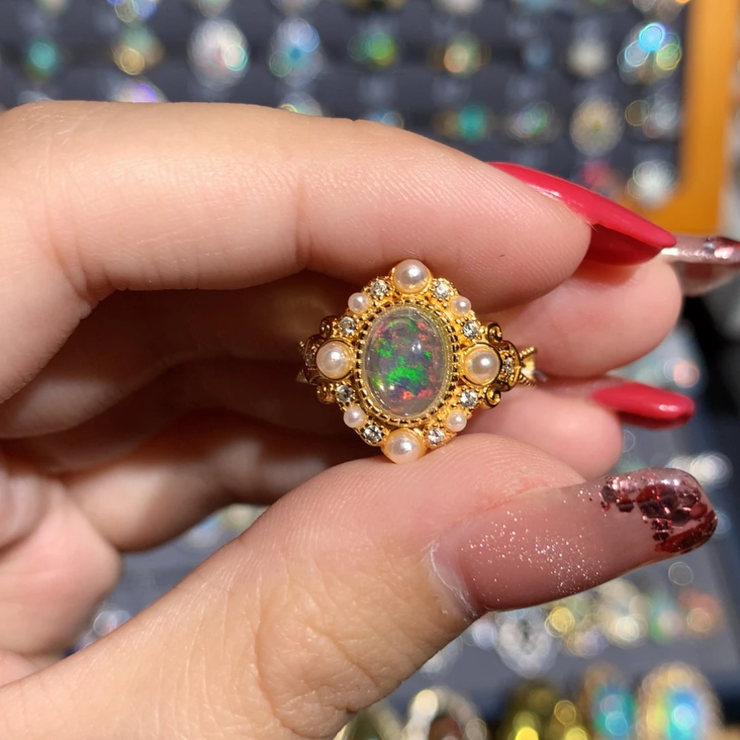 银S925镶嵌欧泊欧泊戒指y