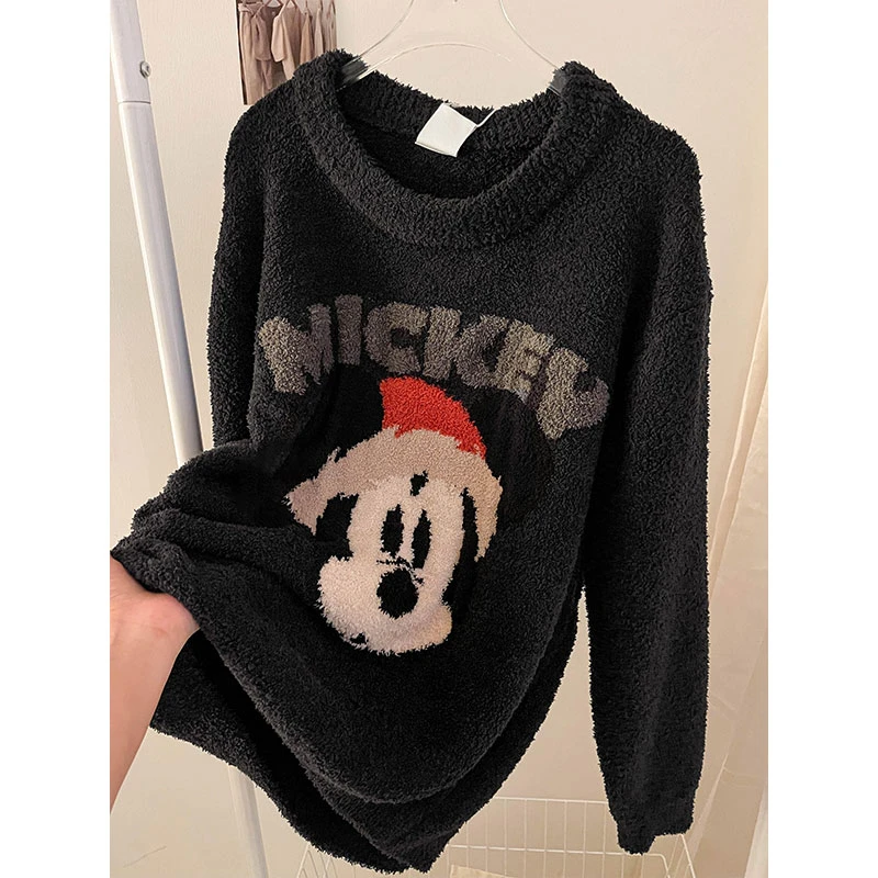 大码卡通米老鼠半边绒保暖睡衣女加厚甜美冬季新款针织外穿家居服