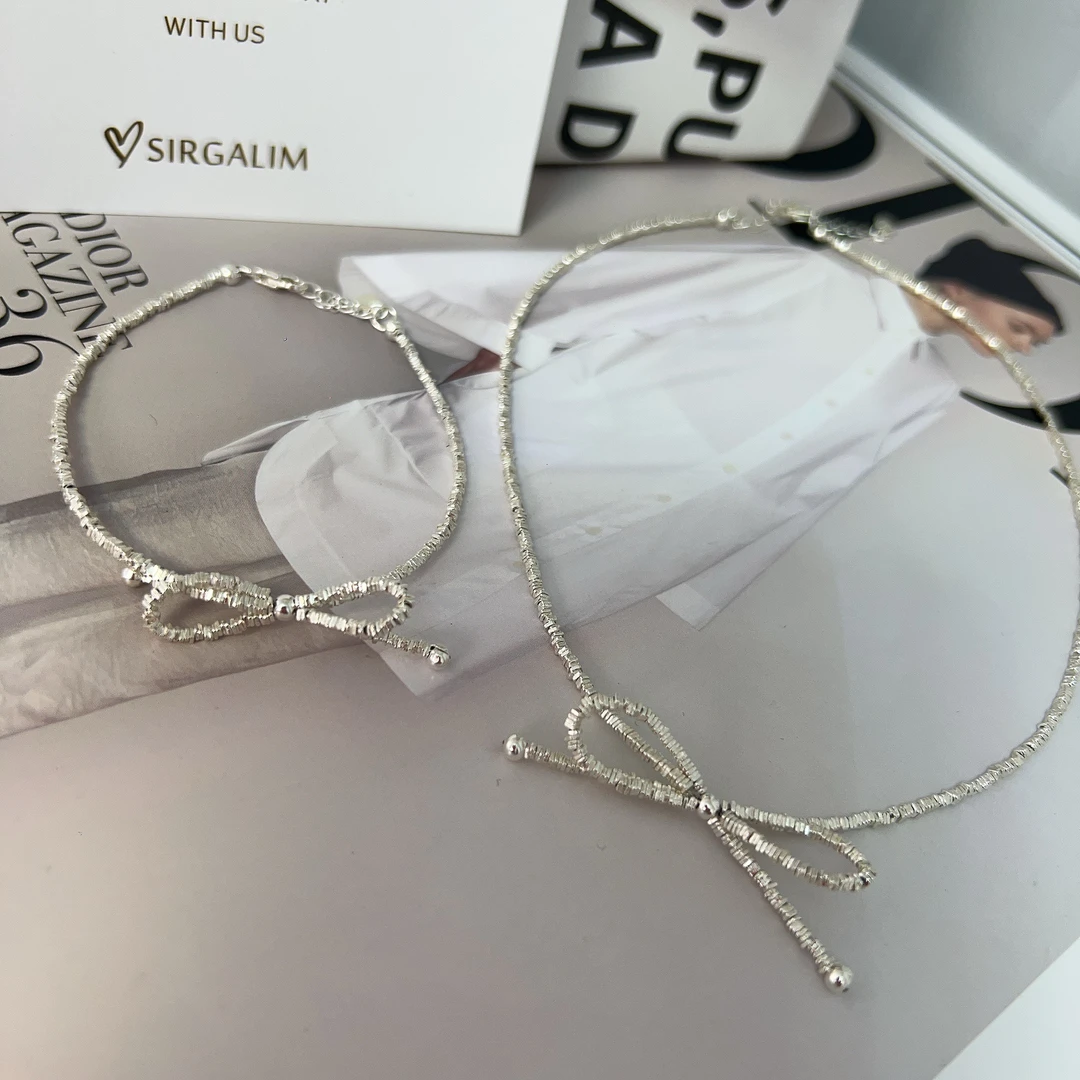 坠链均925银 SIRGALIM银饰 蝴蝶结碎银两件套