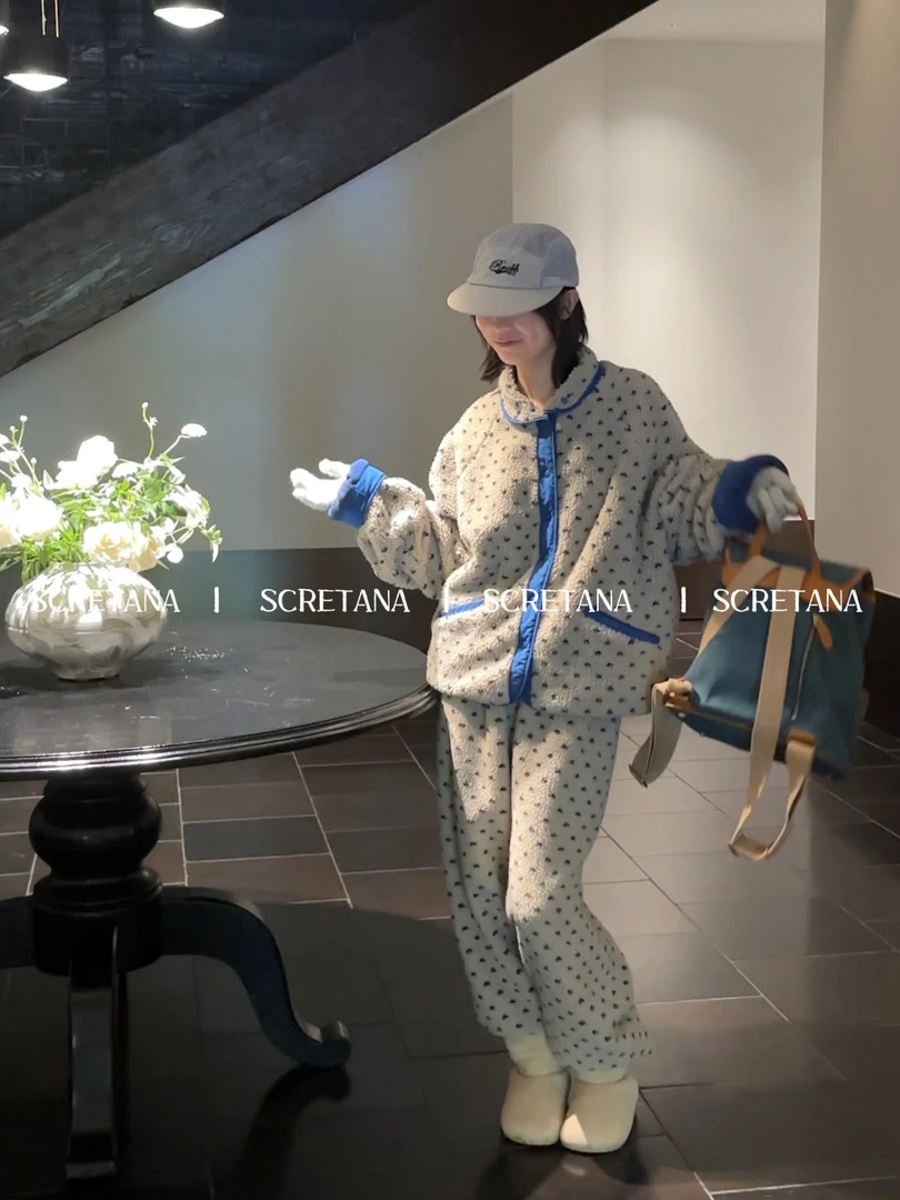 SCRETANA/安娜的秘密鹿巷蓝冬季可爱可外穿加绒加厚保暖家居服