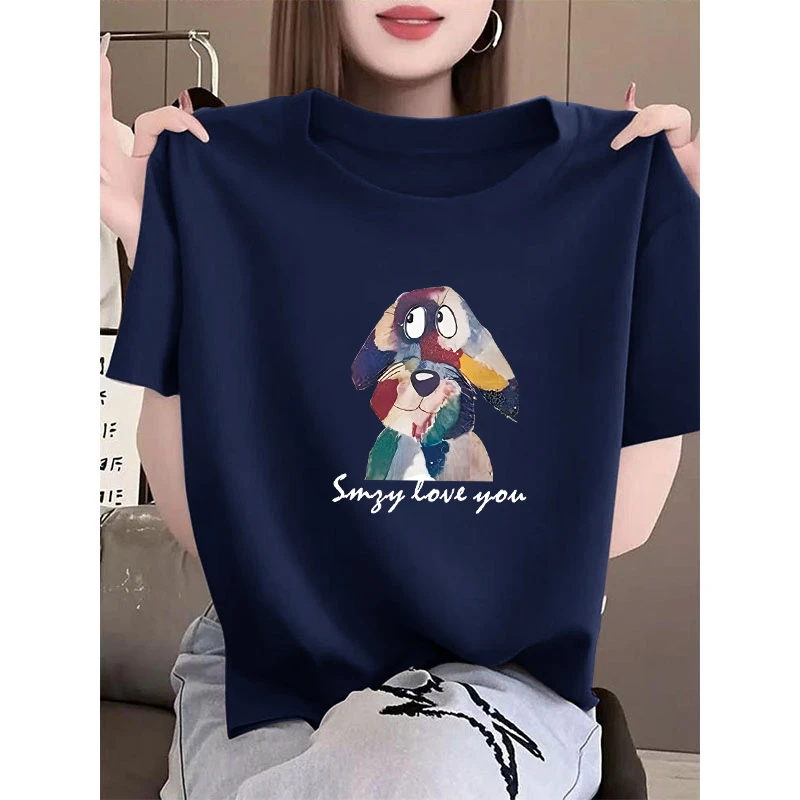 2025新款正肩卡通圆领短袖女t恤设计感时尚宽松休闲大码上衣夏季