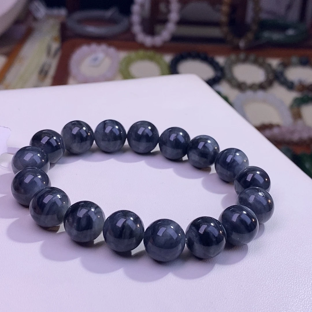 颈饰未镶嵌和田玉精品新疆青花老料冰底山料手串12m