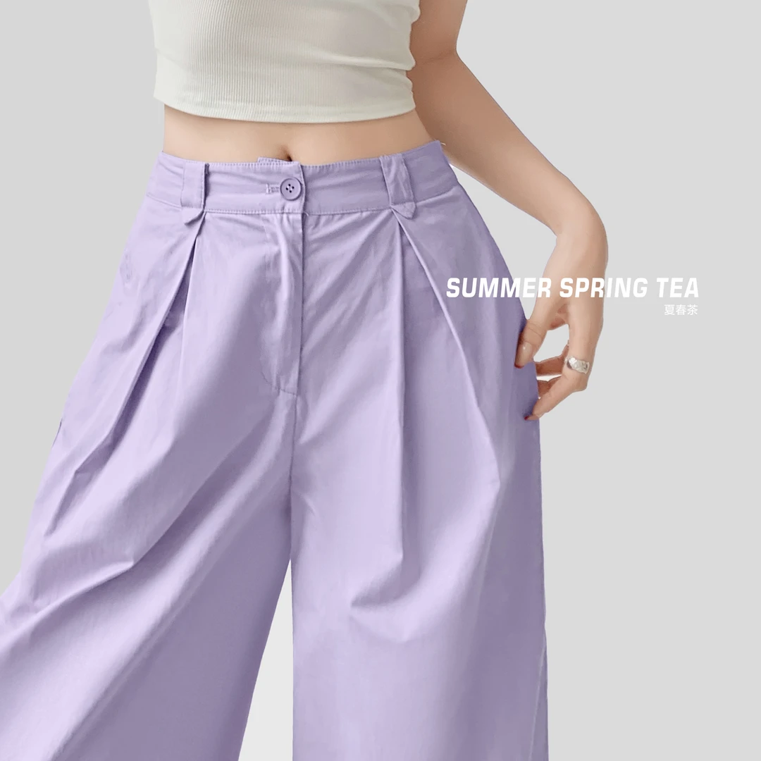 夏春茶酷辣设计感夏季薄款纯棉透气美式宽松显瘦垂感遮跨休闲裤女