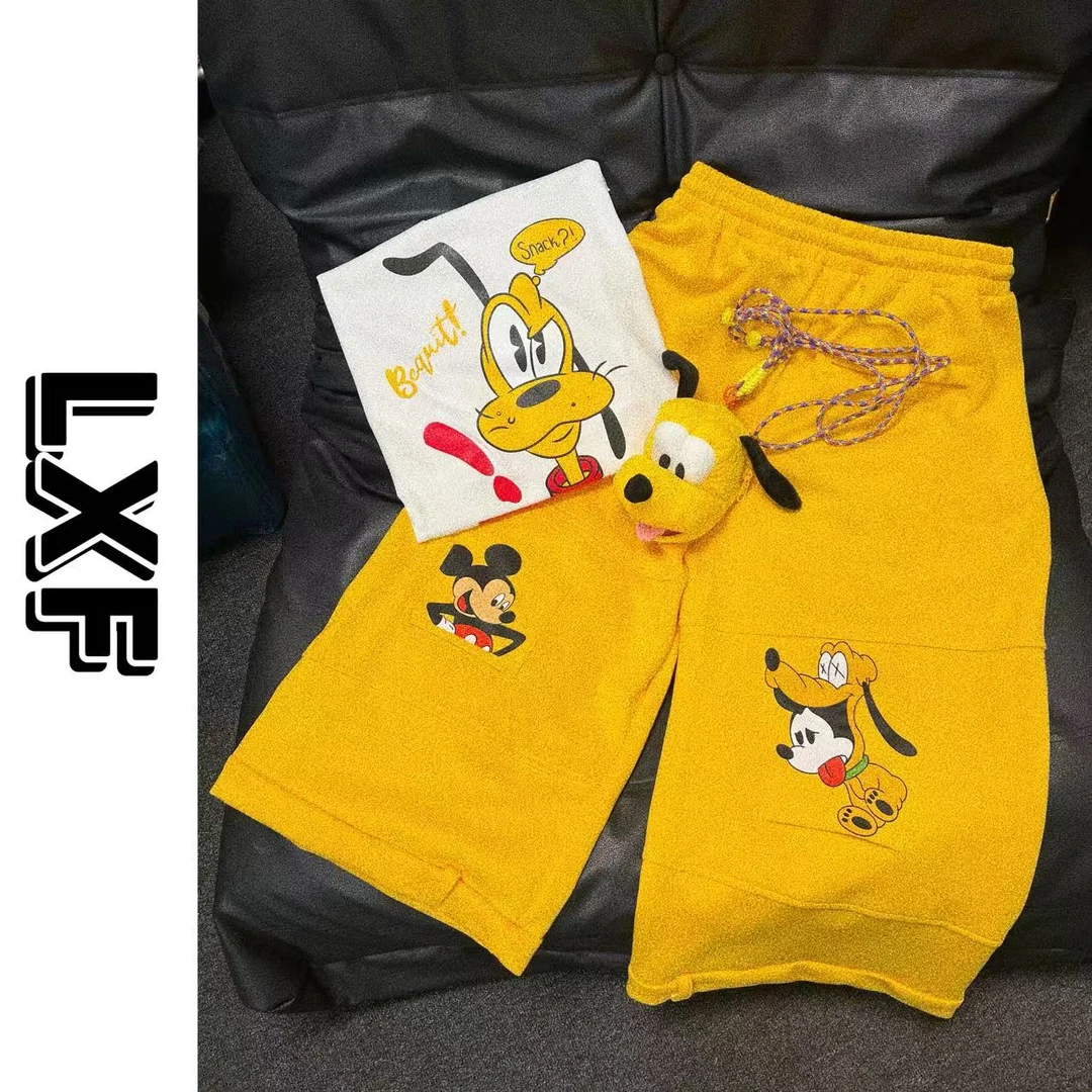 LXF新款 时尚百搭设计感小众卡通宽松大码松紧腰情侣七分裤