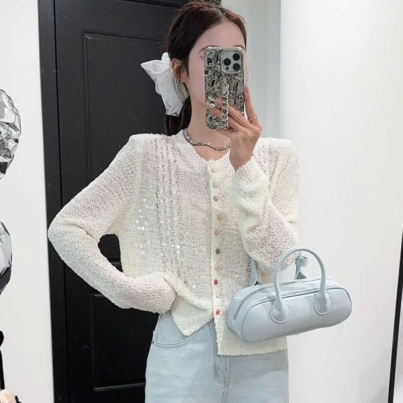 A【001-100】春秋穿搭高级感轻奢亮片针织开衫