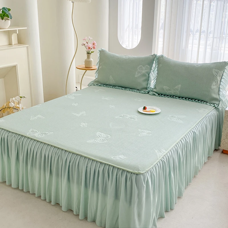 【冰豆豆凉席】床笠床裙款夏天凉席三件套软凉席可机洗水洗高端品质