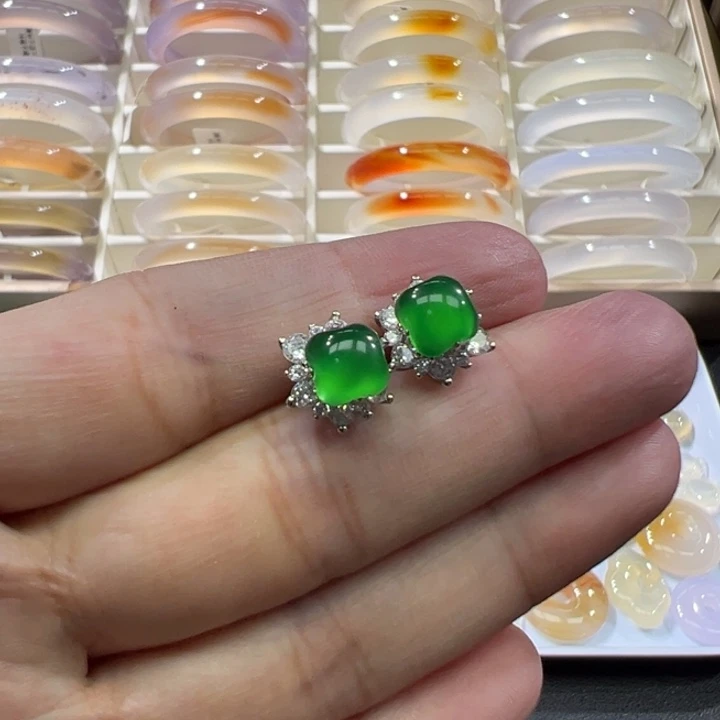 玛瑙/玉髓耳钉银S925镶嵌